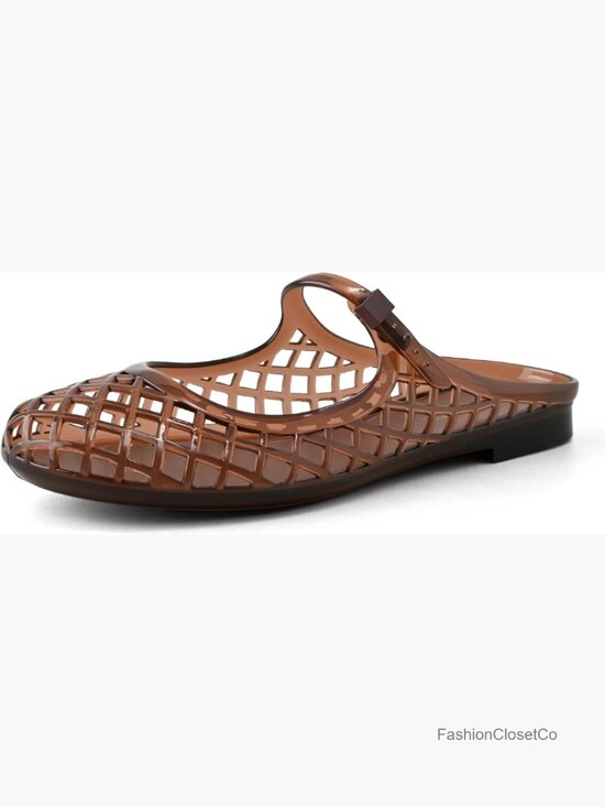 Shoes - See-Through Mesh Mary Jane Flats Closed Toe Slip On Breathable Flat Sandals